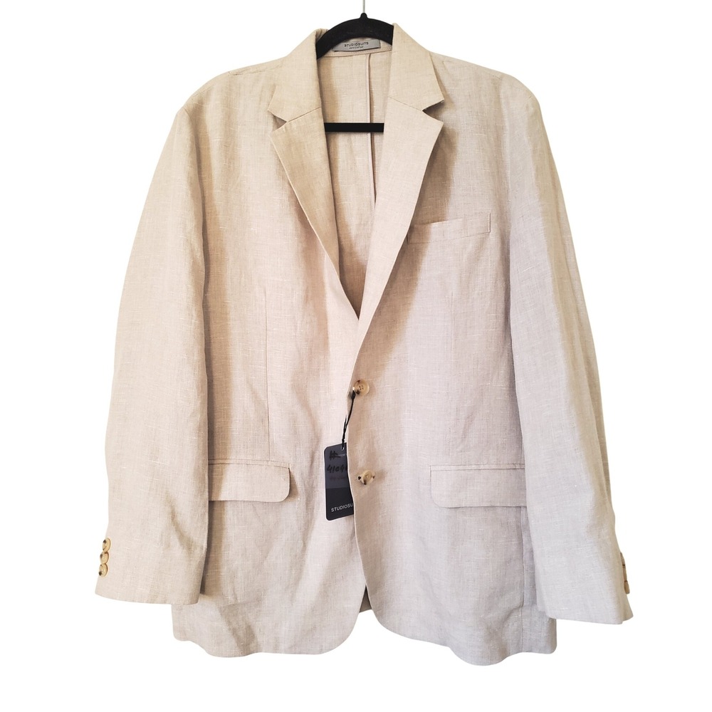 STUDIOSUITS Men's Beige Linen Blazer NWT Sport Coat‎ Jacket Size 44 Short